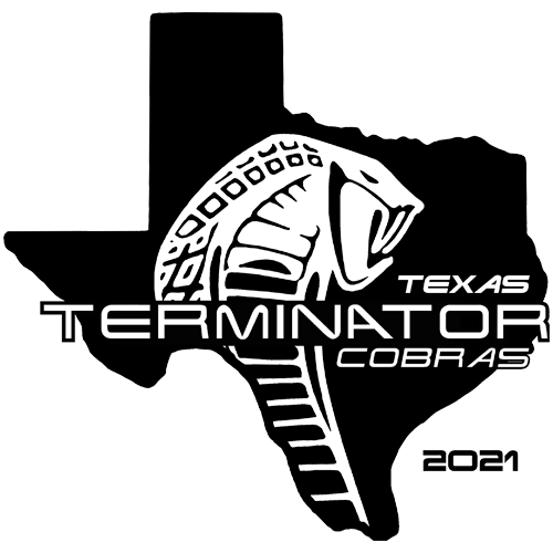 Texas Terminator Cobras Logo in shape of Texas with text across