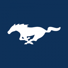 White Ford Mustang Logo with Ford Blue Background